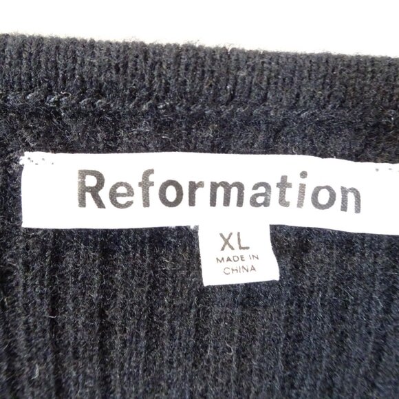 Reformation Cashmere Sweetheart Neck Long Sleeve Sweater Black Size XL Ribbed - Picture 2 of 8